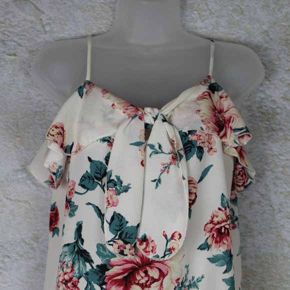 Off White, Floral Print, Spaghetti Strap Chiffon Shirt - Picture 2 of 2